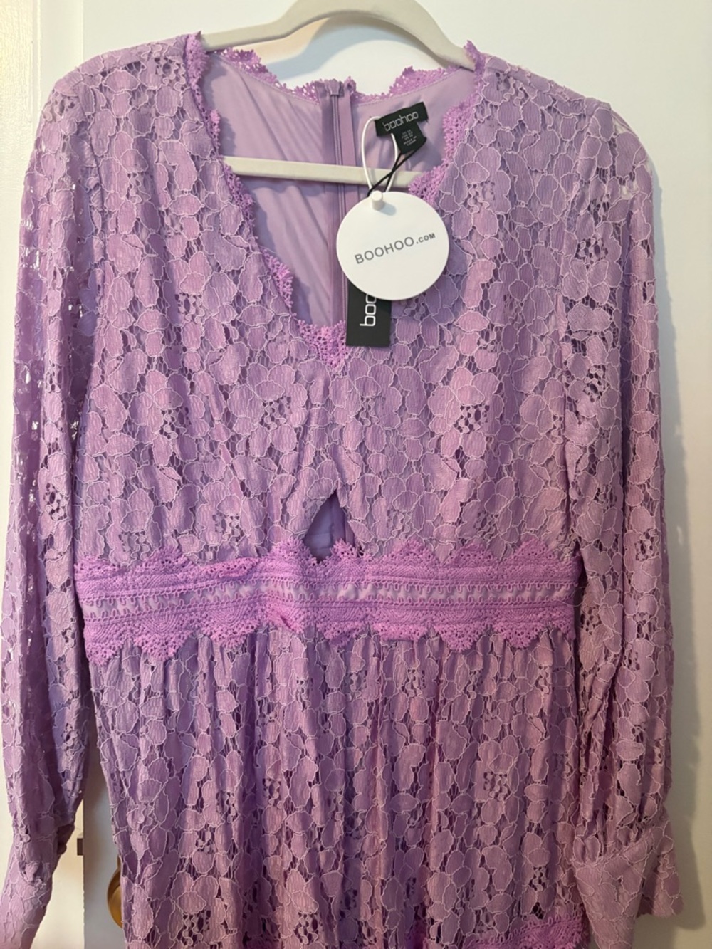 Boohoo Lilac Lace Long Sleeve Dress
